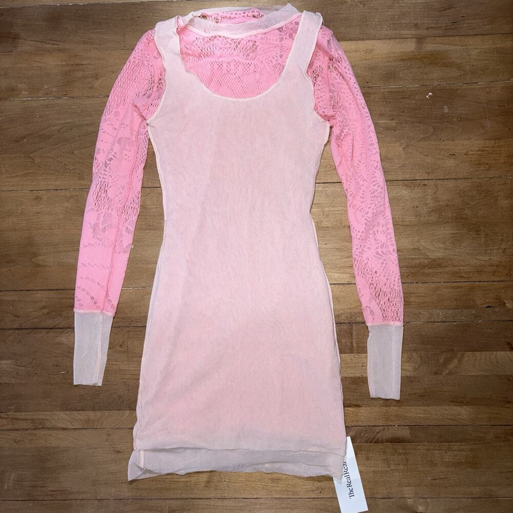 Jean Paul Gaultier Pink Soleil See-Through Cutout Mini Dress XS Body-con Crochet - Picture 12 of 16